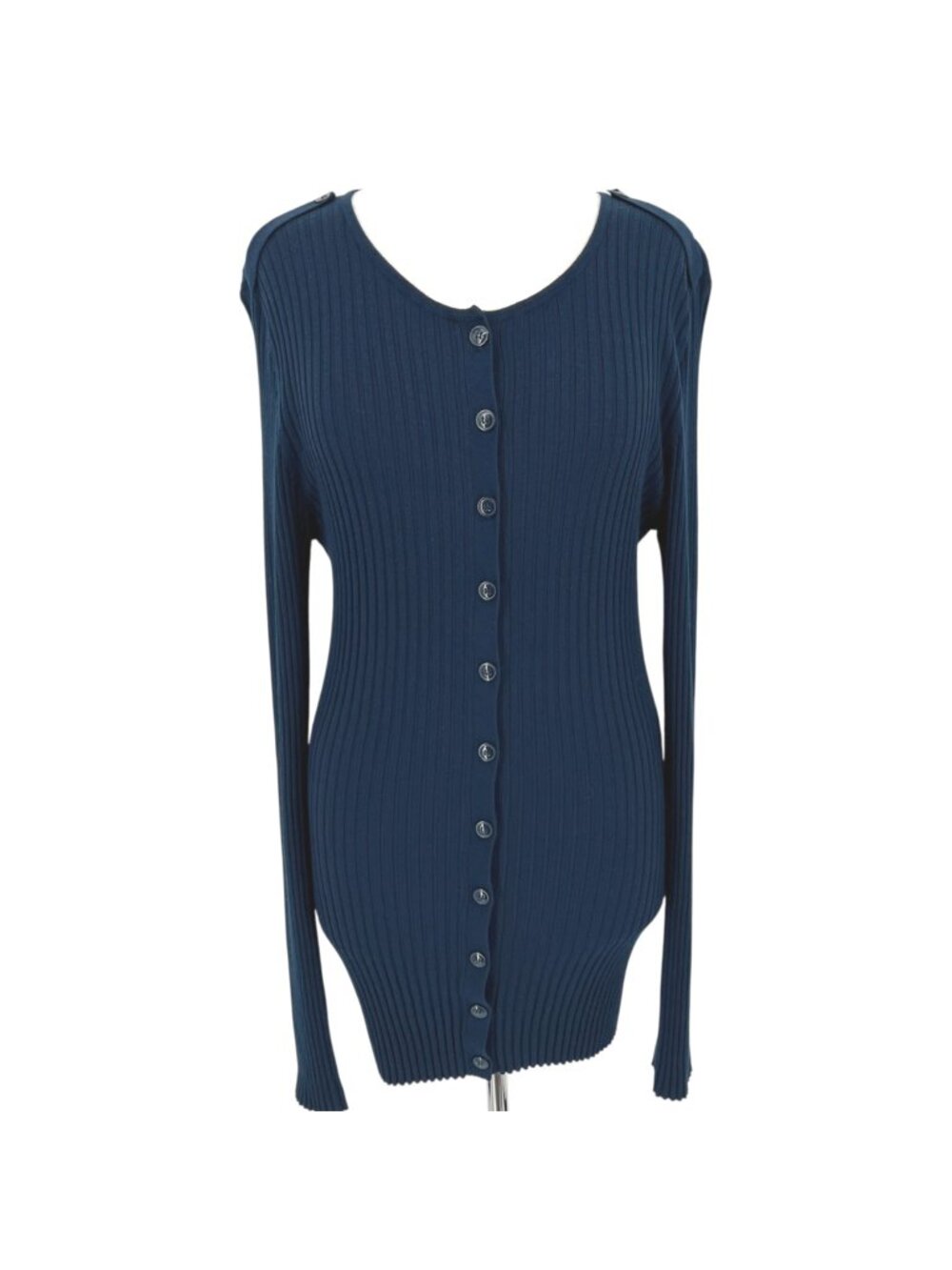 Long Tall Sally Womens Ribbed Navy Cardigan Sweater Button Front Size Medium